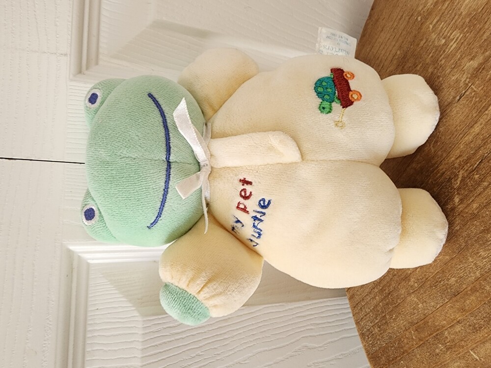 Carters Starters My Pet Turtle Frog Plush Rattle 8" Yellow Green Stuffed EUC